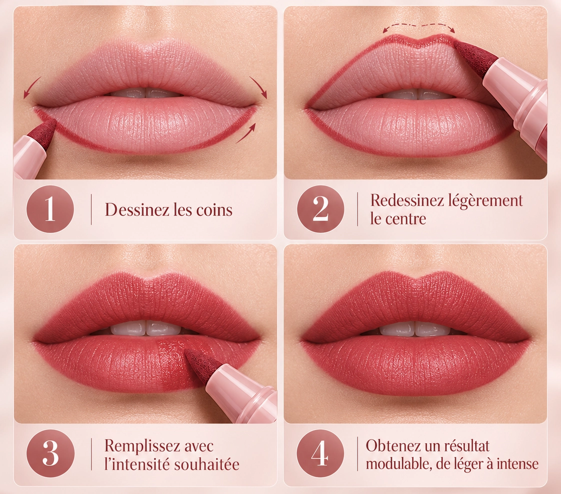 Comment appliquer le Feutre &agrave; l&egrave;vres Color Lock en 4 &eacute;tapes avec pointe biseaut&eacute;e
